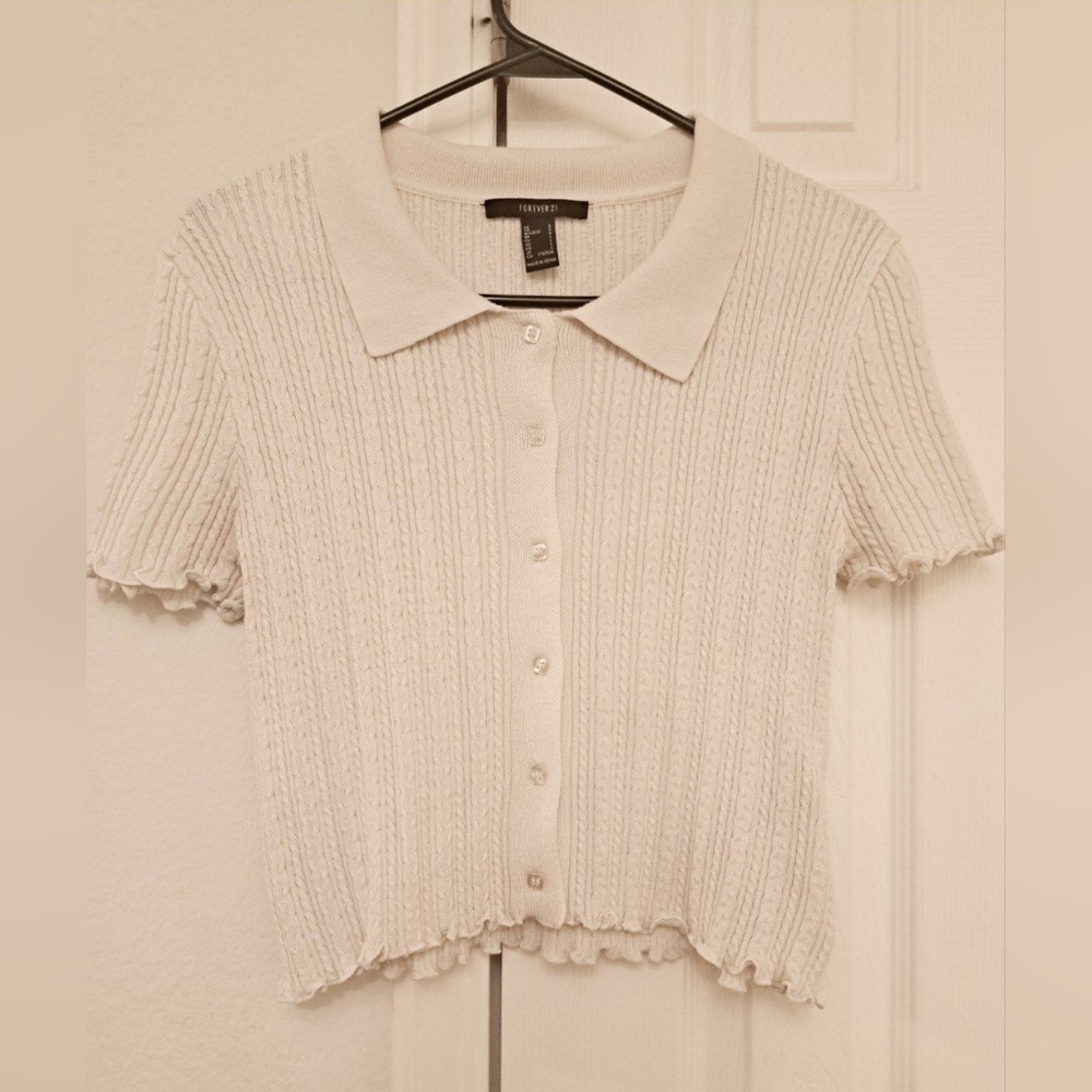 Forever 21 Cream Intricate Button-Down Shirt - Small